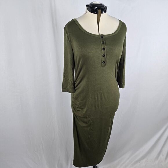 Coolmee Dress Women's L Green Midi Long Sleeve Buttons Long Sleeve Round Neck - Picture 5 of 10